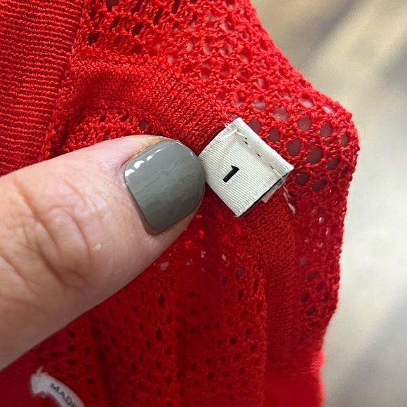 Sandro Paris Cardigan Red Cutout Accent Long Sleeve with Scoop Neck Size 1 Small - Picture 12 of 12